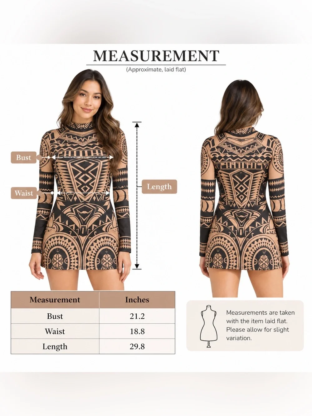 COOFANDY Tribal Geometric Long Sleeve Mini Dress XXL